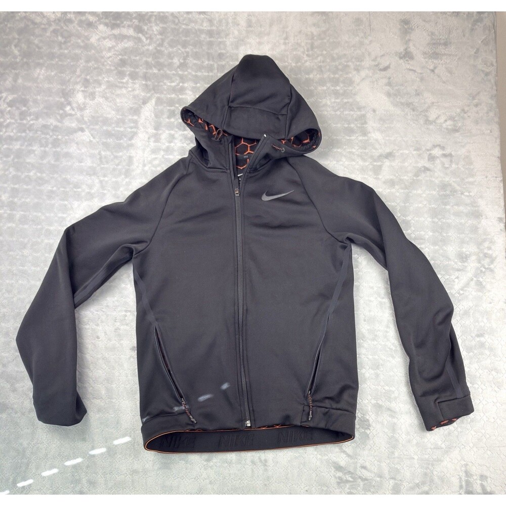 Nike Dri-Fit Hooded Jacket Mens Small Black Orange Full Zip Running Training